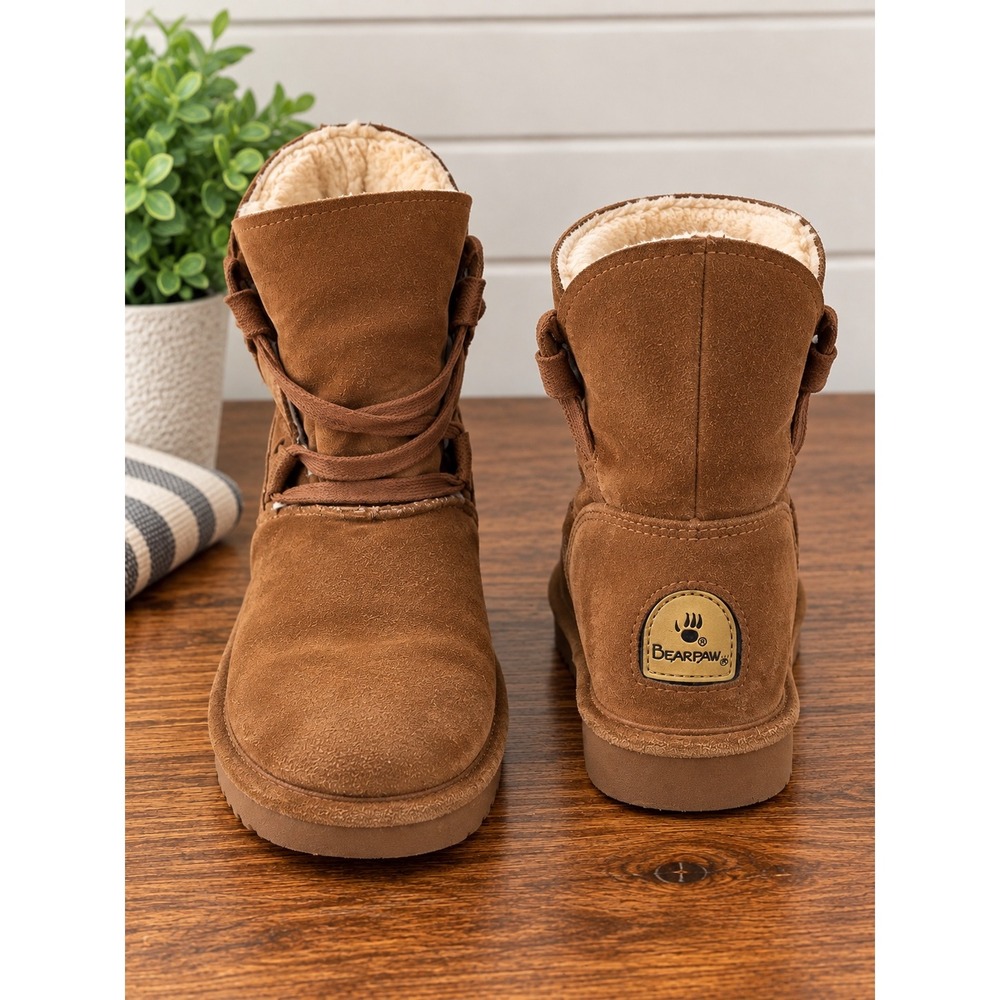 Bearpaw Zora Hickory Suede Ankle Boots Brown Wool Lining 2131W-20RA Womens 9